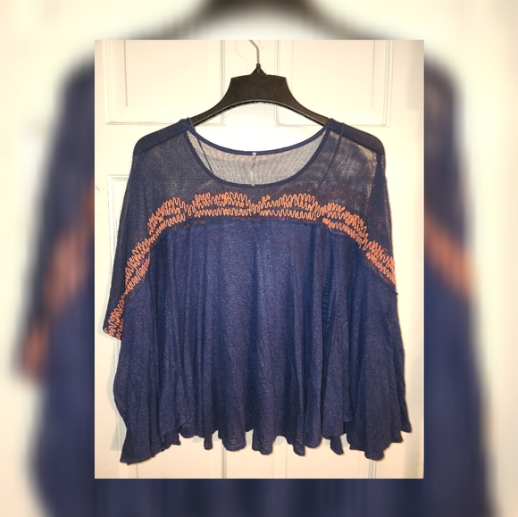 Free People Love Letter Embroidered Poncho Top S - Picture 8 of 10